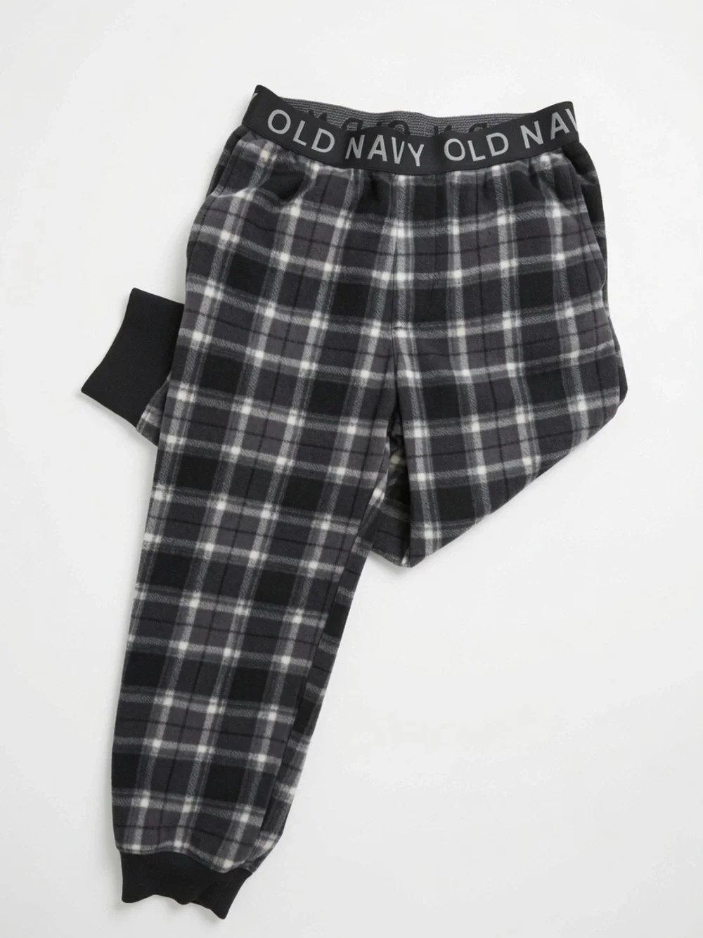 🟢3/$15 🖤 Old Navy Boys S (6-7) Soft Plaid Fleece Pajama Pants | Black Gray White